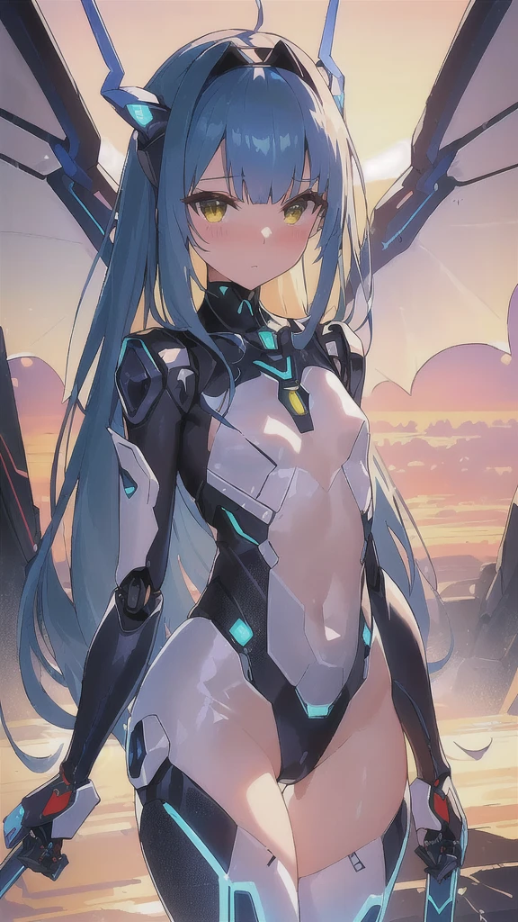 Flat Chest,Small Tits, Wearing a transparent suit and holding a sword, New Characters,  Angel Wings, NSFW, A mix of anime robots and organic matter, Nano Girl v2, Robot Mech Female Dragon Head, main character, ssss., ssss style. (2018), hyperdetailed!!solo, Blushing,