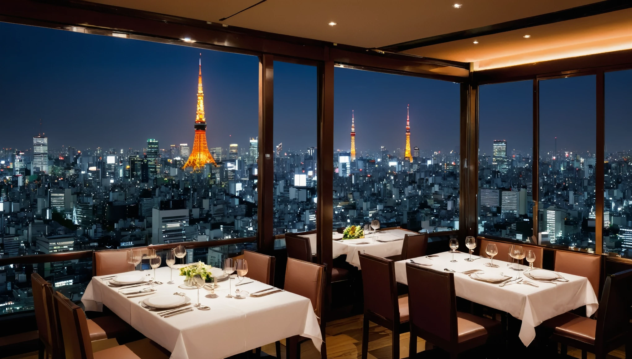 couple's restaurant with night view of Tokyo Tower