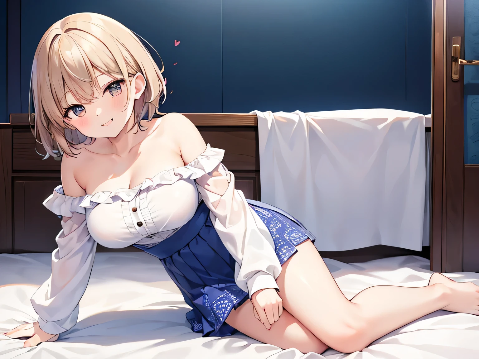 In 8K、highest quality、masterpiece、Super detailed、ultra high resolution、anime style、1 female、girl&#39; room、Brightly printed ruffle shorts Brightly printed frill bra、calm room、Lens flare、(Cat ear)、Bob cut blonde hair、big breasts、Turn around in embarrassment、fuck from behind、I can see the butt、open legs