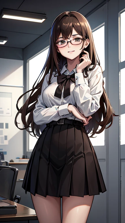One Girl, Five Fingers, mini skirt, Looking down at the viewer, Black Hairロングヘアー, Highest quality, Focus on the thighs, Dynamic pose, smile, blazer, blouse, Black Pantyhose, panties under pantyhose, Standing Split, classroom, Black Hair, Stylish pose,My thighs are steaming between the legs、Naughty pose