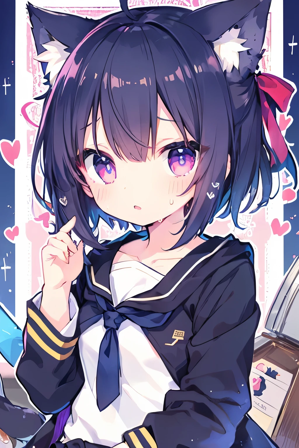 (high quality, 8k, 4K, High Contrast, masterpiece:1.2, 最high quality, Best aesthetics), (Dynamic Angle), ((1 female only)), ((Plain and bright background)), ((Flat Color)), (Navy blue sailor suit), (Navy blue pleated mini skirt),((Female genitals in full view)), (black and thin pubic hair),(loose socks), Looking at the audience, Transparent Background, (Cool look), Sleepy eyes, High Contrast, Contrasting colors, , Pale pink and blue lighting, ((Medium Hair)) , (Tied Hair), Brown Hair, Purple Eyes, Small star-shaped earrings in both ears, Blue bright eyeshadow, (Holding a penis in her mouth),