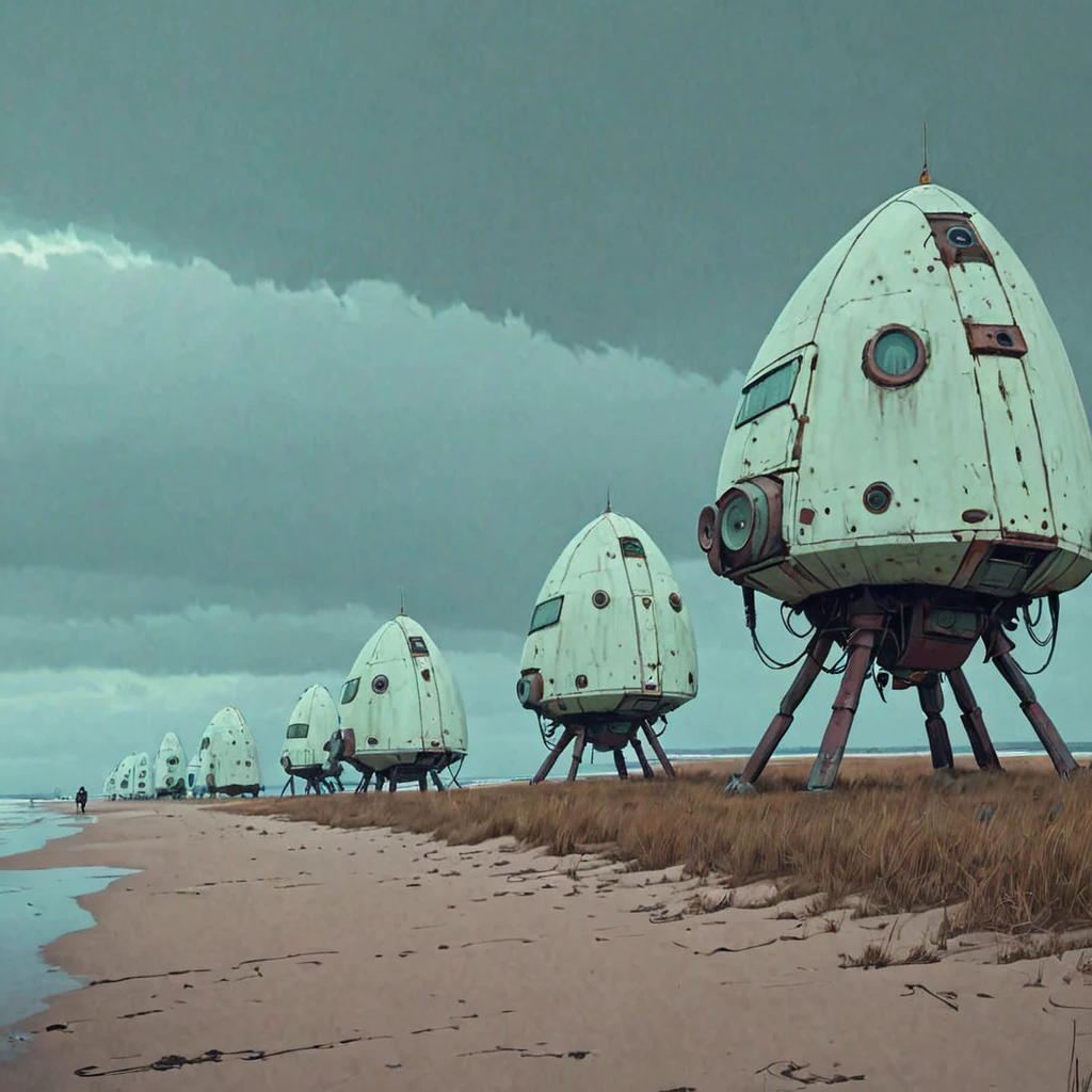 (beach:1.5) derelict a row of spaceships (blizzard:1.3) Simon Stalenhag style Blanched Almond,Paris White,Amethyst Smoke