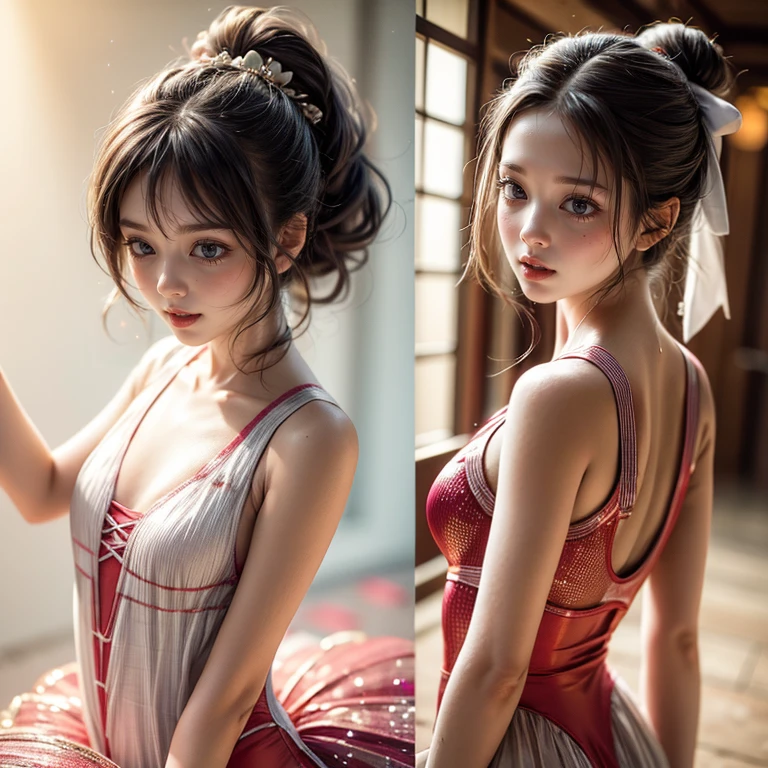 (Best quality,4K,8K,A high resolution,Masterpiece:1.2),Ultra-detailed,(Realistic,Photorealistic,photo-realistic:1.37),Delicate depiction of floral motifs on traditional Chinese gauze dresses, Dynamically capture Tai Chi elements, Flowing fabric, vivid vivid colors, Pastel tones, Soft and dreamy lighting, Focus on exquisite craftsmanship, Dynamic movements, Detailed rendering of intricate floral embroidery, Elegant and elegant gesture, Porcelain-like skin, small breasts, long pink twintails, soft blue eyes, Subtle and flawless makeup, Surreal wallpapers