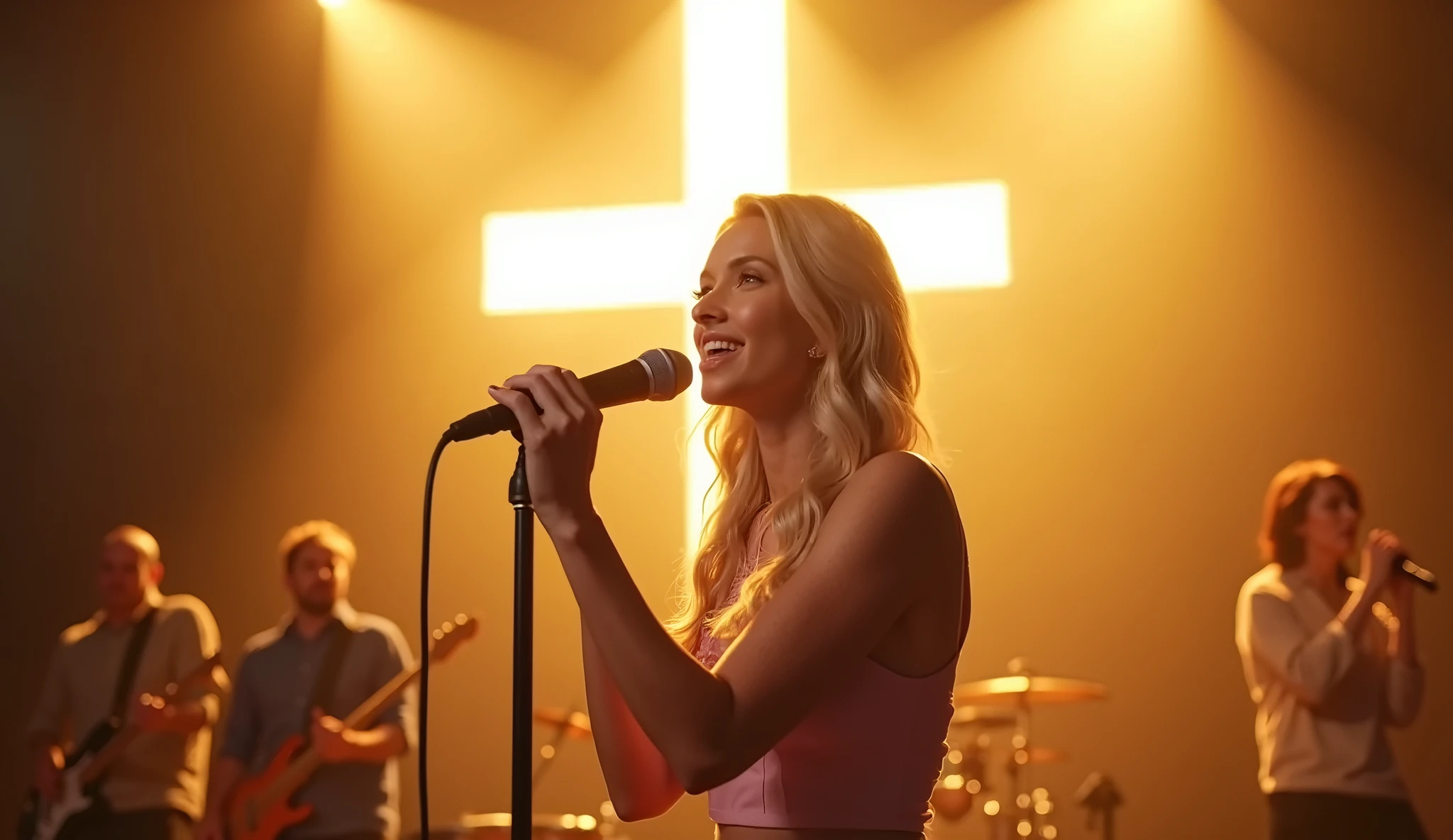 Orgy in church, man, man, woman, dildo, blonde