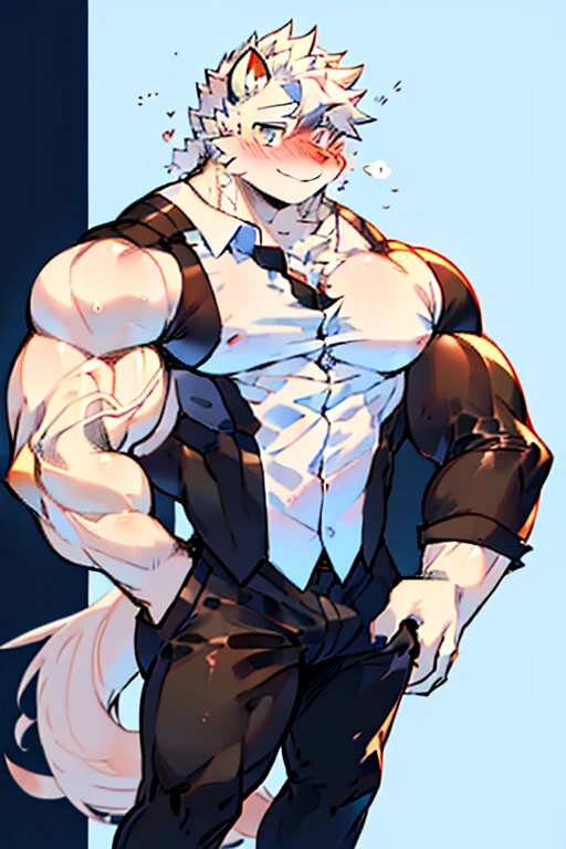 tiger orc, tall and athletic, sports student, Sunny and handsome, simple background, white wall, Dappled light, Natural light, Interior rendering, Jimi, clear细节, realism, rendering, Nikon, c4d, 3DMAX, Redshift rendering, Corona rendering, Behavior -- ar 1:2--C 10, nude, hands crossed, Shy, oestrus，clear，Clean sunshine，five fingers，five fingers
