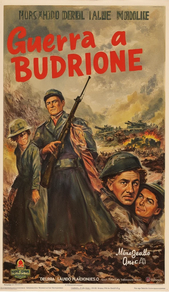 To create an old magazine cover from World War I, choose an 8 format.5 x 11 inches. put the title "In memory of Brandon Sandoval 1888 / 1918" at the top with an elegant serif font. In the middle, place an aged image of Brandon Sandoval(26-year-old) paying tribute, surrounded by illustrations of cartridges and heavy artillery bullets in the corners. Add images of tanks, helicopters and explosions in an engraved or illustrated style, distributed around for visual contrast. Include fictional news headlines about the war in the design of old newspaper columns, adding details like old barcodes and dates for an authentic touch.