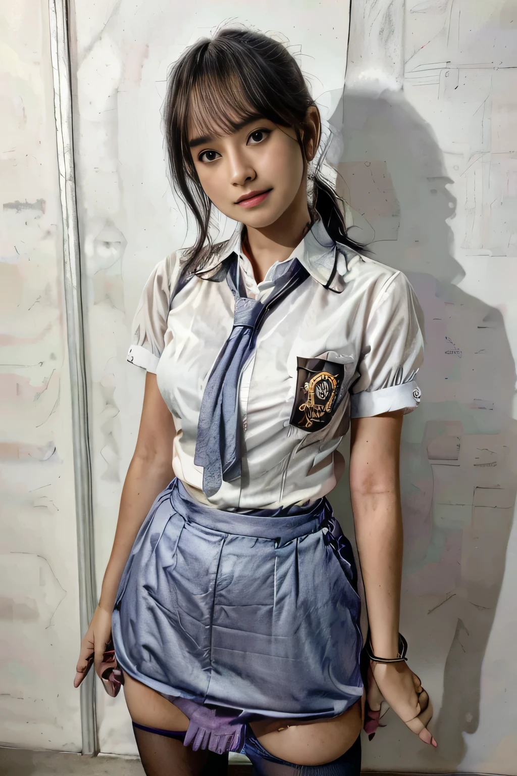 (best quality,4k,highres),ultra-detailed,realistic,cosplay,student uniform, unbutton clothes, unbutton shirt, mini skirt, skirt lift up, (panty drop), open legs,beautiful woman,big breasts, show nipples detailed, dark hairy pussy, pubic hair,vivid colors,portrait,soft lighting