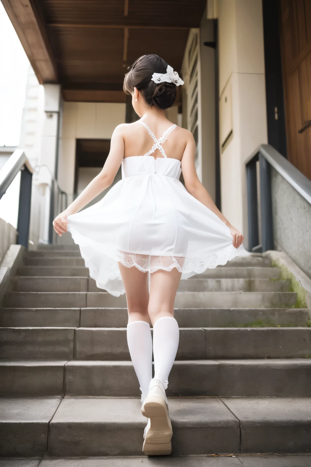 full body shoes 620*920,(from behind:2),(Gazing-into-the-Distance:1.3), (wearing , micro bikini:1.3), arm up,peace,on beach,Sunlight,Top quality, 1 beautiful Japanese woman, teen,high school student,(18 years old),medium hair, (brown hair:1.2), Ultra-realistic capture, Highly detailed, High resolution 16k close-up of human skin. Skin texture must be natural, With such detail that pores can be finely identified. Skin should look healthy, In a uniform tone. Use natural light and color,