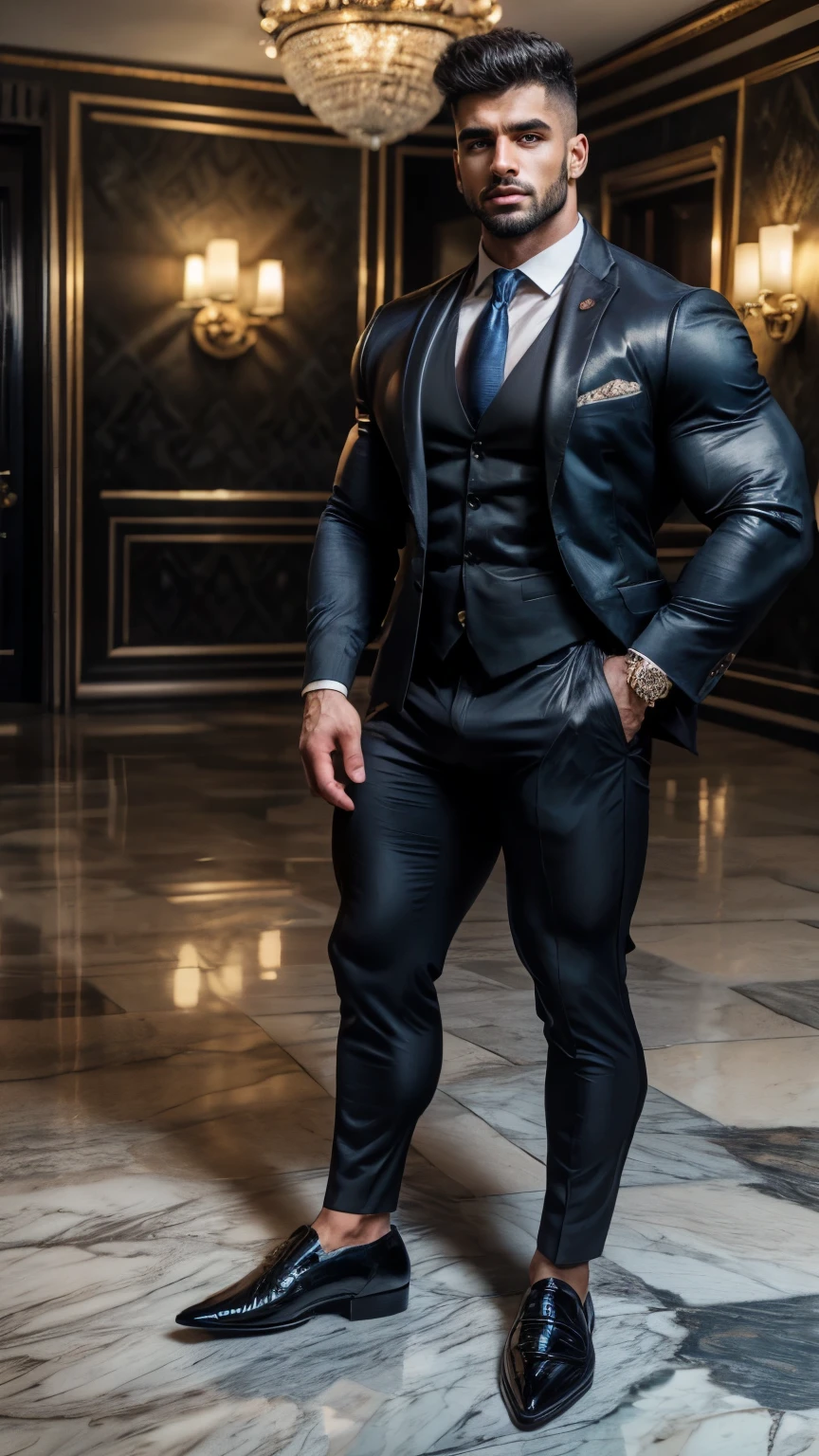 Handsome tall Kuwait muscular hunk in formal suit, formal shoes, socks, masterpiece, hd, HDR, depth of field, hd, hdr, D750F nikon camera photography, sharpness, detailed picture, masterpiece 