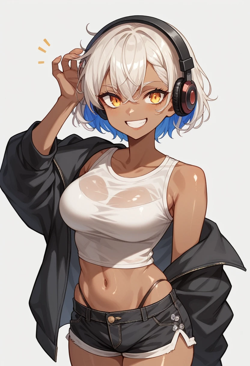 score_9,score_8_up,score_7_up,cowboy shot, masterpiece, dynamic lights, high quality, highres, ach-ciloranko, ((chromatic aberration, colors saturation, vibrant colors)),
(yellow background, with dragon) close-up,blunt bangs,portrait, upper body, focus face, gaming headset, headphones, (front view:1.2),1girl, red eyes, grey hair, short hair, tomboy, bob cut, earrings, sweater, (off shoulder), black sweater, large breasts, black choker,
<lora:Ciloranko-04:0.8>