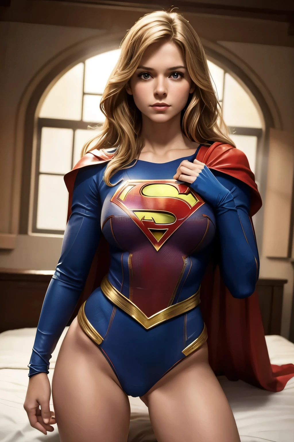 Imagine what a Supergirl television series would have looked like in the '70s,com uma jovem atriz loura, Beautful, cena de corpo inteiro. show nipples, show vagina, open legs:1.4.