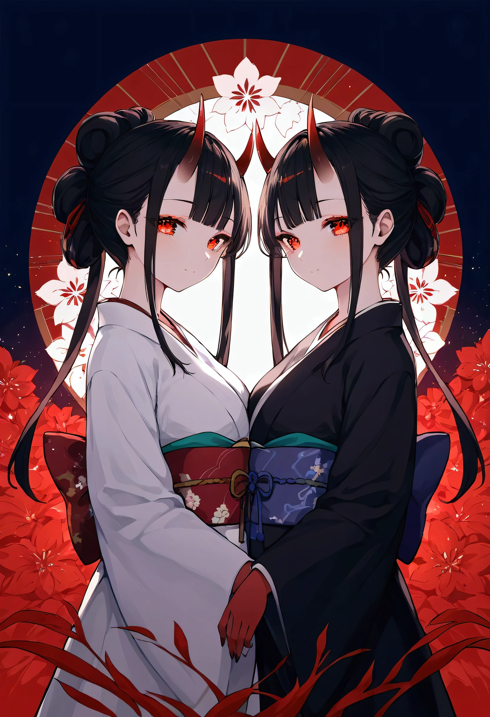 nai3, score_9, score_8_Excellent, Demon Horns, kimono, Red eyes, 