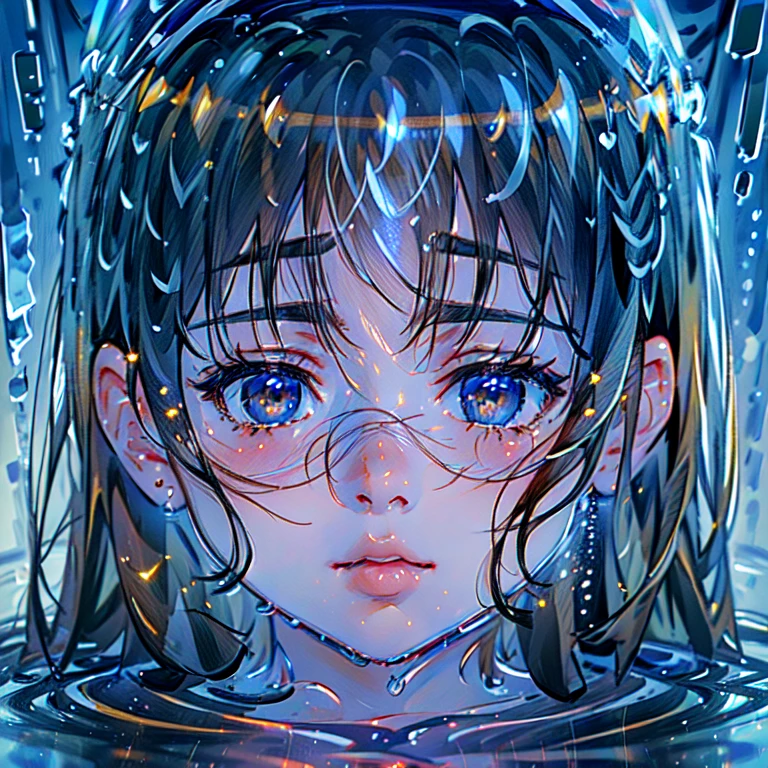 ((Best quality)), ((masterpiece)), (detailed), close-up portrait of contemplative anime girl's face, facing slightly towards camera, heavy rain at night, long flowing brown hair, thoughtful expression, delicate features, soft skin, small nose, full lips.