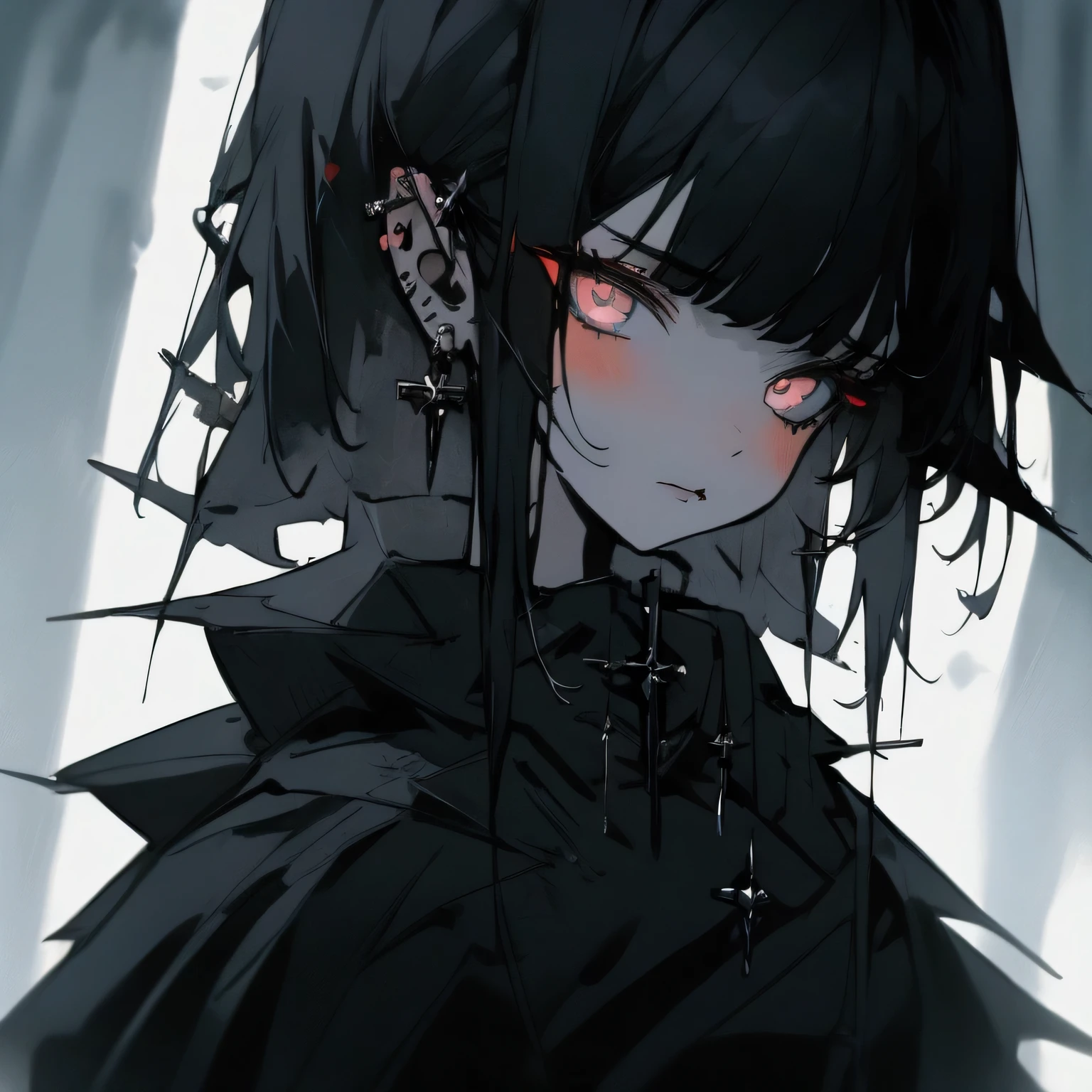 4K,detail,portrait,1girl,1boy,dark,Sickly cute,grim Reaper,Gothic,Dark Tones,Dull background,Lots of earrings