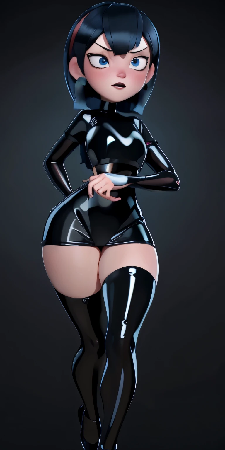 masterpiece, 1girl, tatsumaki, green hair, green eyes, black dress, short hair, curly hair, thighs, looking at viewer, latex clothes, shiny skin, latex skin, high heels, standing, whole character in view, latex bodysuit, crotchless bodysuit, chastity cage, flat chastity cage, testicles, undersized chastity cage, dripping cum from chastity cage, rubber hair, shiny hair, reflective hair, latex hair, solid hair, latex hair, rubberized hair, plastic hair, super shiny skin, 3dcg, 3d style, blender, blender style