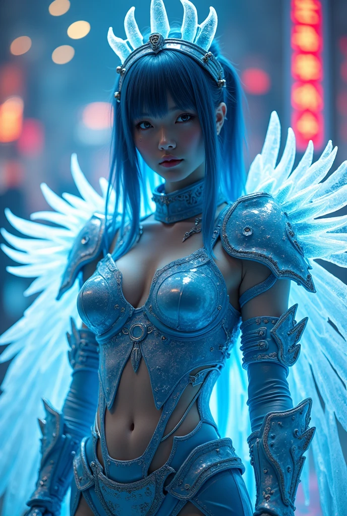 Highest quality，masterpiece，Ultra-high resolution, Very detailed, 8K，Beautiful Japanese Women:1.5, ((Crucifixion)), Small face，((クロスにCrucifixionにされた女性:1.5, Breast Augmentation Surgery)), (Detailed light blue magical girl heroine jelly costume:1.5),　Very pleasant look