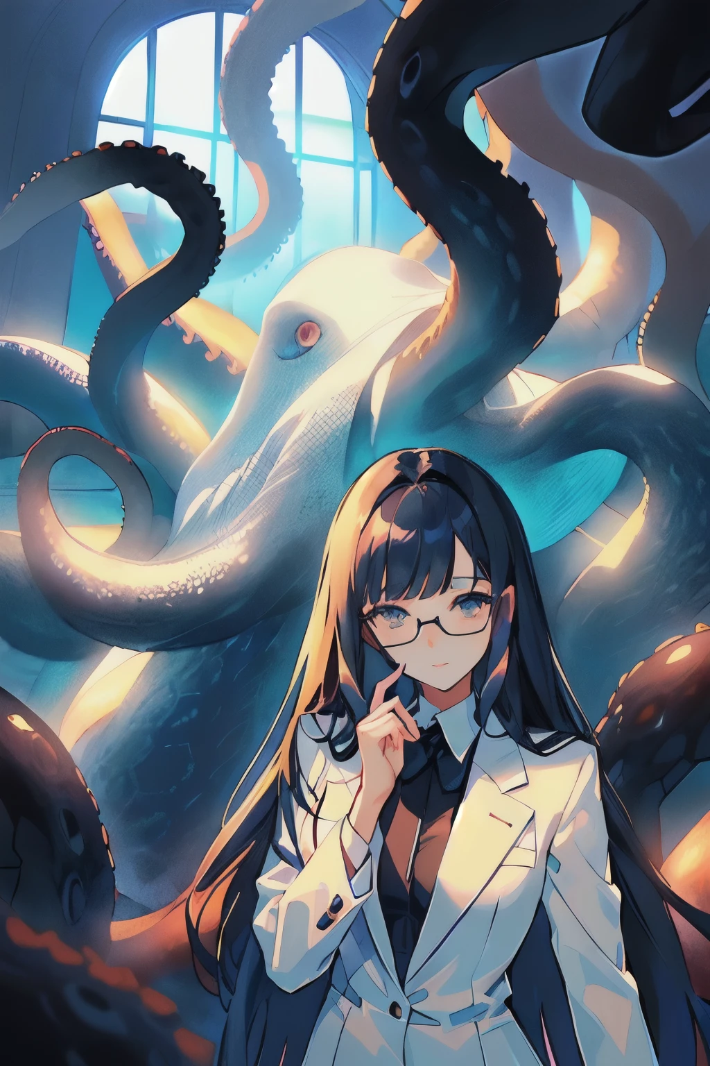 ((best quality)), ((masterpiece)), (detailed), Cthulhu，Old Day Rulers，Octopus&#39;s face is extremely detailed,intricate details，tentacle,32K resolution, natural skin texture, Surreal,Realistic skin texture, Super detailed,science fiction style，Cthulhu，maritime，Human beings rise and fall on land，dark style，Screen black and gray