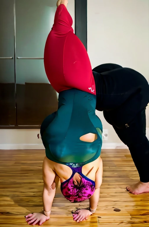 Detatched head selfcest (((2heads))), in tight yoga pants realistic photography, a very sweaty pale Kat dennings face, chubby, thicc, quad-, boob sweat, very pale skin, (big bulge:1.5), fit, brown hair with highlights, Kat dennings, mommy milkers, detailed eyes, unathletic, very wide shoulders, (dressed like a schoolteacher, cleavage):1.5, wet, drenched:1.5, sweaty:1.7, beautiful hair, unathletic, classroom background, full body, realistic, detailed, doing yoga, stretching( many extra limbs) holding detatched head, full body shot, beautiful feet, 10 arms coming out of body like goddess , many extra arms, 