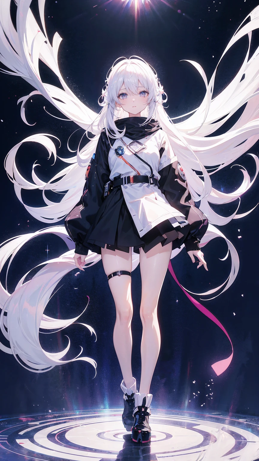 anime girl with long white hair and a star in her hair, White-haired God, Anime girl with space hair, star(null) starry_null, Cute Girl Anime Visual, Splash art anime , White glow, White Hair Girl, Ethereal Anime, akasuki voidstar, Celestial Aura, Nightcore, Anime Moe Art Style, full body height,Cinematic Stills,Score_9,Score_8_up,Score_7_up,Top quality masterpiece,8k,
