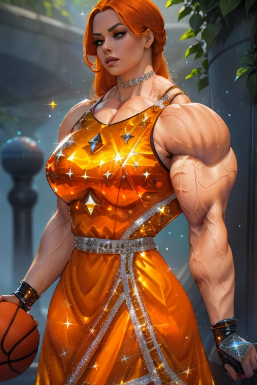 ((Close-up)), tall, (glowing yellow hair) beautiful muscular latino woman, long flowing hair, brown skinned, large breast, closed smile, (black lipstick), (massive muscles), (hyper muscle), ((ginormous bulky muscles)), gray eyes, (((yellow Bioluminescent dress))), (Bioluminescent gloves), Bioluminescent choker, high heels, in a mystical world