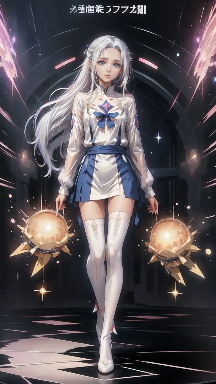 anime girl with long white hair and a star in her hair, White-haired God, Anime girl with space hair, star(null) starry_null, Cute Girl Anime Visual, Splash art anime , White glow, White Hair Girl, Ethereal Anime, akasuki voidstar, Celestial Aura, Nightcore, Anime Moe Art Style, full body height,Cinematic Stills,Score_9,Score_8_up,Score_7_up,Top quality masterpiece,8k,
