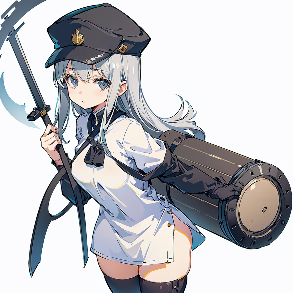 One girl, Gray Hair, Small breasts, Simple Background, Portrait Twin Blade, A big, baggy black newsboy hat、