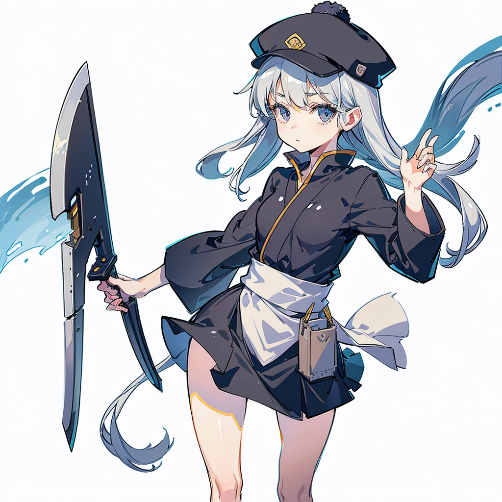 One girl, Gray Hair, Small breasts, Simple Background, Portrait Twin Blade, A big, baggy black newsboy hat、and-47,