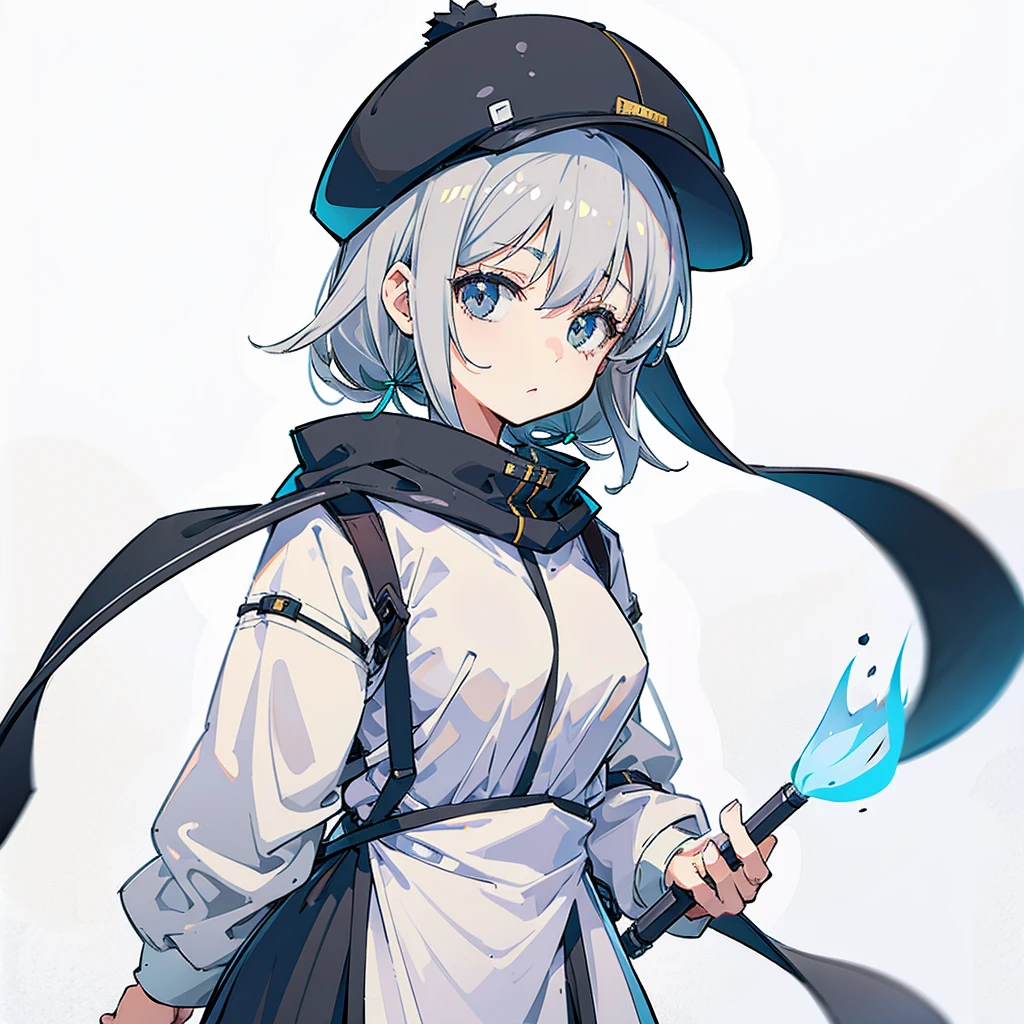 One girl, Gray Hair, Small breasts, Simple Background, Portrait Twin Blade, A big, baggy black newsboy hat、and-47,