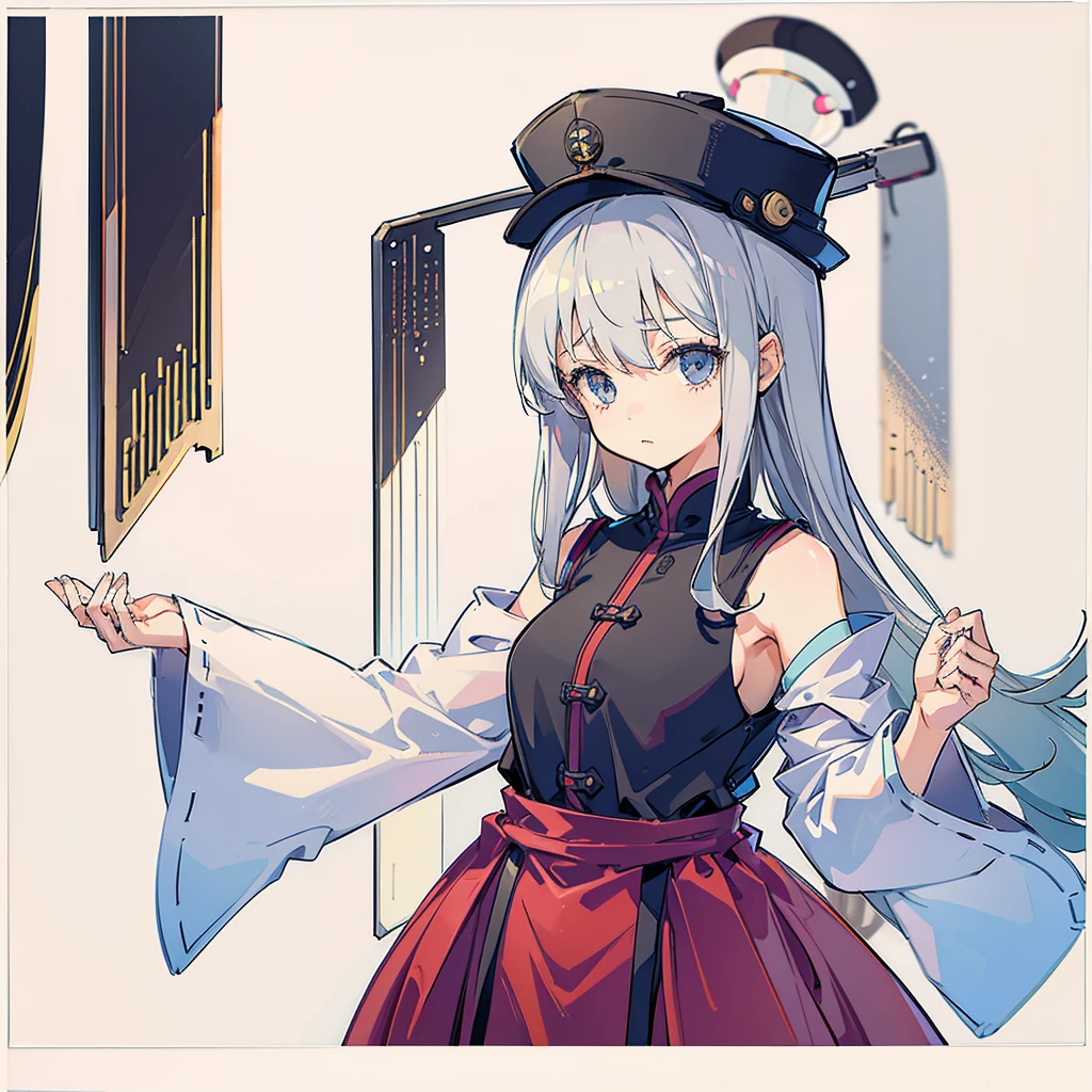 One girl, Gray Hair, Small breasts, Simple Background, Portrait Twin Blade, A big, baggy black newsboy hat、and-47,