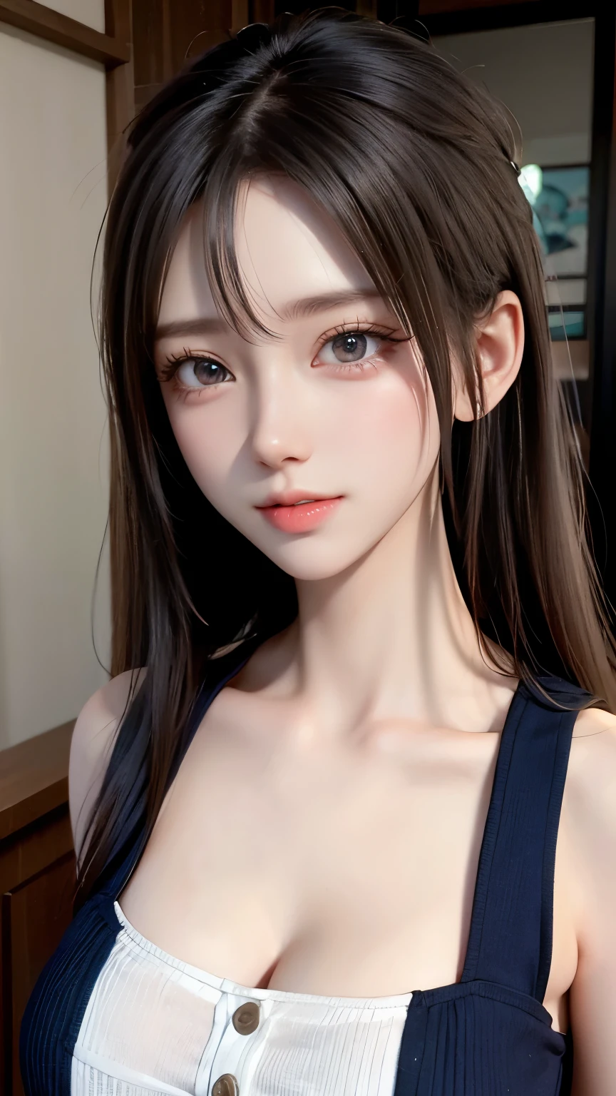 1girl, solo, jewelry, necklace, viewing viewer, long hair, Twin Tails, realisitc, hair bangs,, Hair Ornament, s lips, Collarbone,, closed Mouth, brown hair, (Streamer hair accessories:1.4), (Black lace lingerie:1.4), gigantic tits, Breasts Ahh, upper body, Sorrisos,