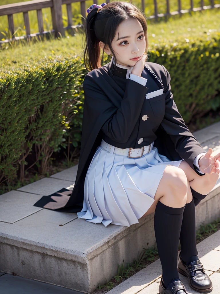 best quality, ultra high res, (photorealistic:1.4),a beautiful girl, [:(detailed face:1.2):0.2], kawaii, black twintwils ,flat chest, smile, full shot,Random posture, national costume, squatting, full body, from front,  kawak:1.4, 