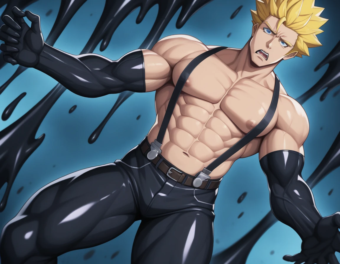  Concert Hall,Kagamine Len,short hair,Short Ponytail,Spiked Hair,Aqua Eye,Abnormally large muscles,He tries desperately to hide his huge erect penis with his mouth.、Not hidden,Demon body and wings