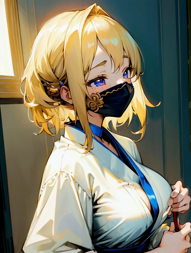 character//golden hair,long hair with curls,With bangs,(glossy mouth), ,((My eyes are hidden with a blindfold:1.4)) BREAK//((A colorful kimono resembling a junihitoe with open shoulders and chest:1.3)),((Lace inner on the chest)),BREAK//((画面いっぱいのtorture器具:1.6)),((Petals are fluttering:1.3)),((Dark ruined prison-like place 1.45)),(close up of face:1.3),((NSFW:1.3)),((He is being restrained with his arms raised high.:1.5)),((small breasts:1.4)),((chains entangled in the body:1.4)),((valley:1.5)),((SM Play:1.2)),((torture:1.3)),