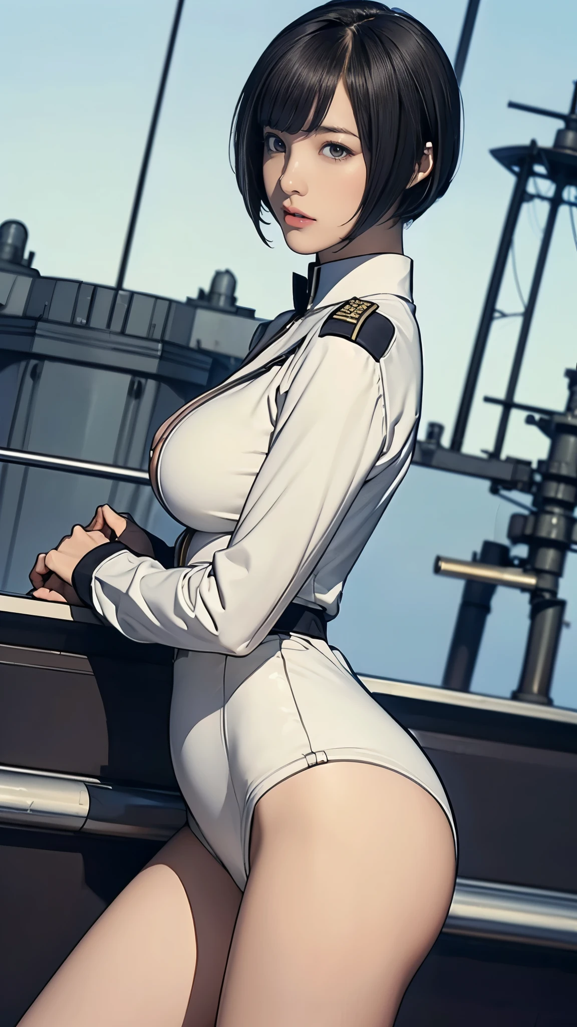 1womanl，33yo，熟妇，A MILF，extremely large bosom，Raised sexy，Pornographic exposure， 独奏，（Background with：The plane is in flight，Airliner cockpit，inside of a cabin，The cabin，Planes，）On the plane， She has short black hair，A ball head，Redlip，裸体少女，dynamicposes，seen from the front， hair straight， mostly cloudy sky，（（（tmasterpiece），（Very detailed CG unity 8K wallpaper），best qualtiy，cinmatic lighting，detailed back ground，beatiful detailed eyes，Bright pupils，（Very fine and beautiful），（Beautiful and detailed eye description），Blue eyes，Redlip，ultra - detailed，tmasterpiece，）），facing at camera，（The upper part of the body），A high resolution，ultra - detailed），revealing breasts，Bare genitalia，  Bulge，Leakage of the genitals，Incontinence，legs are open，sexyposture，Camel toes，Flushed complexion，frontage，stewardess，（Wearing：，a sailor suit）Bare ，Bare lower body，legs are open