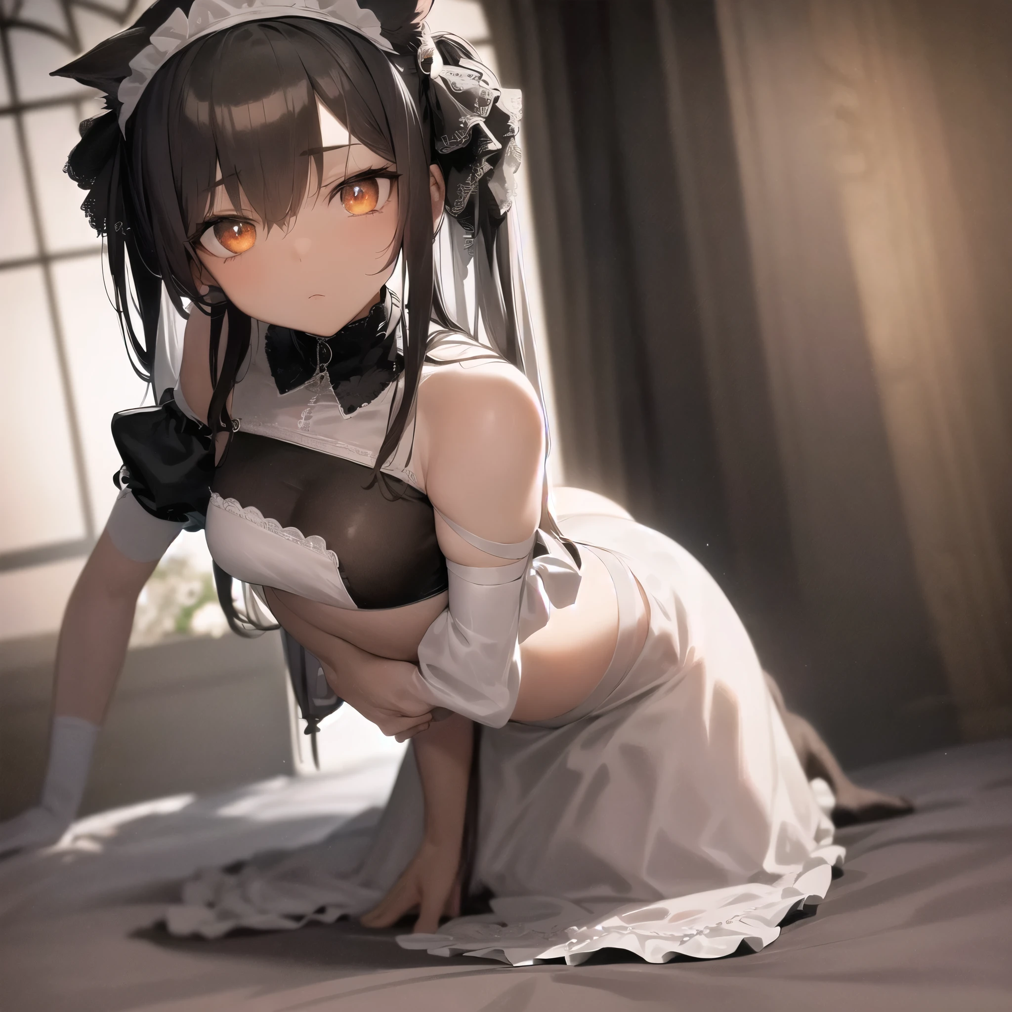 1female，15yo，Slim，熟妇，medium cleavage breasts Thin waist，slenderlegs，Pornographic exposure， 独奏，kotegawa yui, black hair, long hair, long bangs, brown eyes, large breasts star pupils,(wearing: white weddind dress, garter belt, stocking, high heels), looking at viewer,（Background with：in the bedroom，laying on the couch, in winter，，Sweat profusely，drenched all over the body，seen from the front， hair straight， mostly cloudy sky，（（（tmasterpiece），（Very detailed CG unity 8K wallpaper），best qualtiy，cinmatic lighting，detailed back ground，beatiful detailed eyes，Bright pupils，（Very fine and beautiful），（Beautiful and detailed eye description），ultra - detailed，tmasterpiece，）），facing at camera，（Full body photo），Show shoes，A high resolution，ultra - detailed），revealing breasts， Bulge，legs are open，Raised sexy，Flushed complexion，Open-mouthed，frontage，full body, wide shot