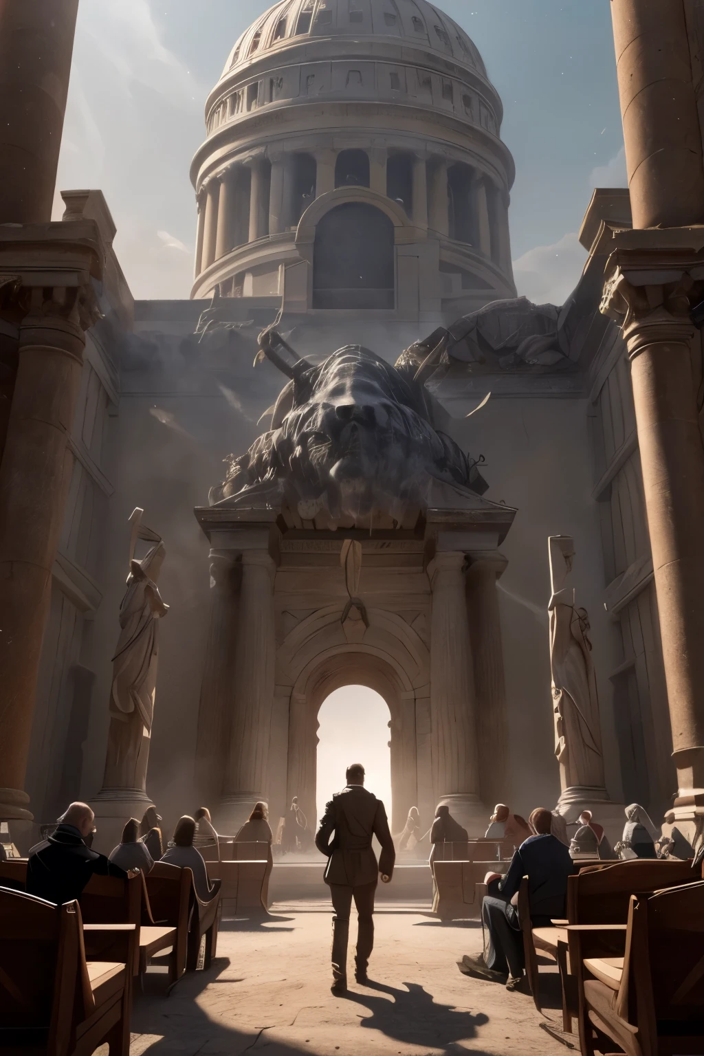 scientists working on a time machine, various eras of the past appearing through a portal made of smoke, 1920s, medieval, ancient greece, futuristic, (best quality,4k,8k,highres,masterpiece:1.2),ultra-detailed,(realistic,photorealistic,photo-realistic:1.37),intricate details, dramatic lighting, cinematic composition, moody colors, science fiction, concept art