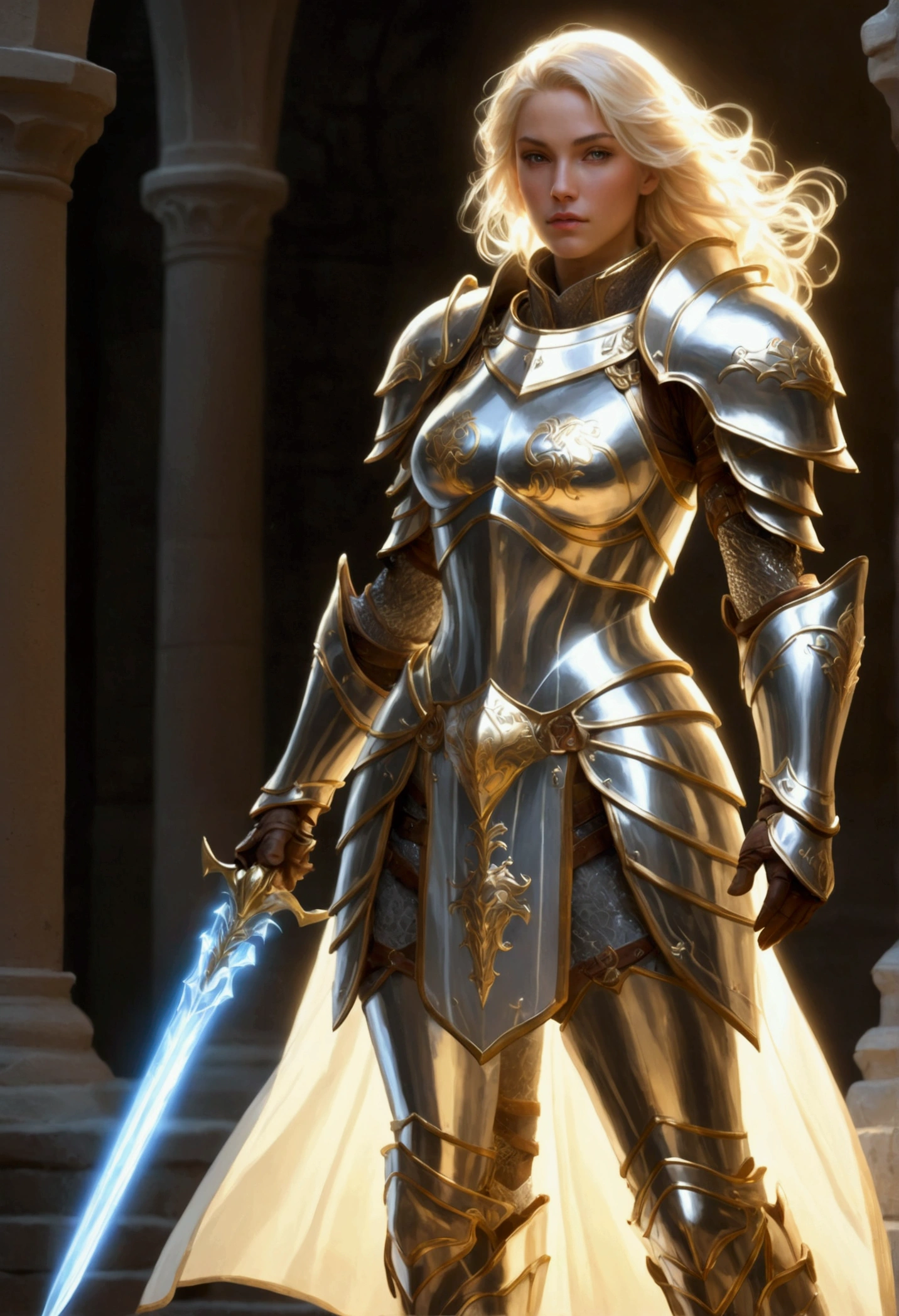 female Paladin in transparent armor