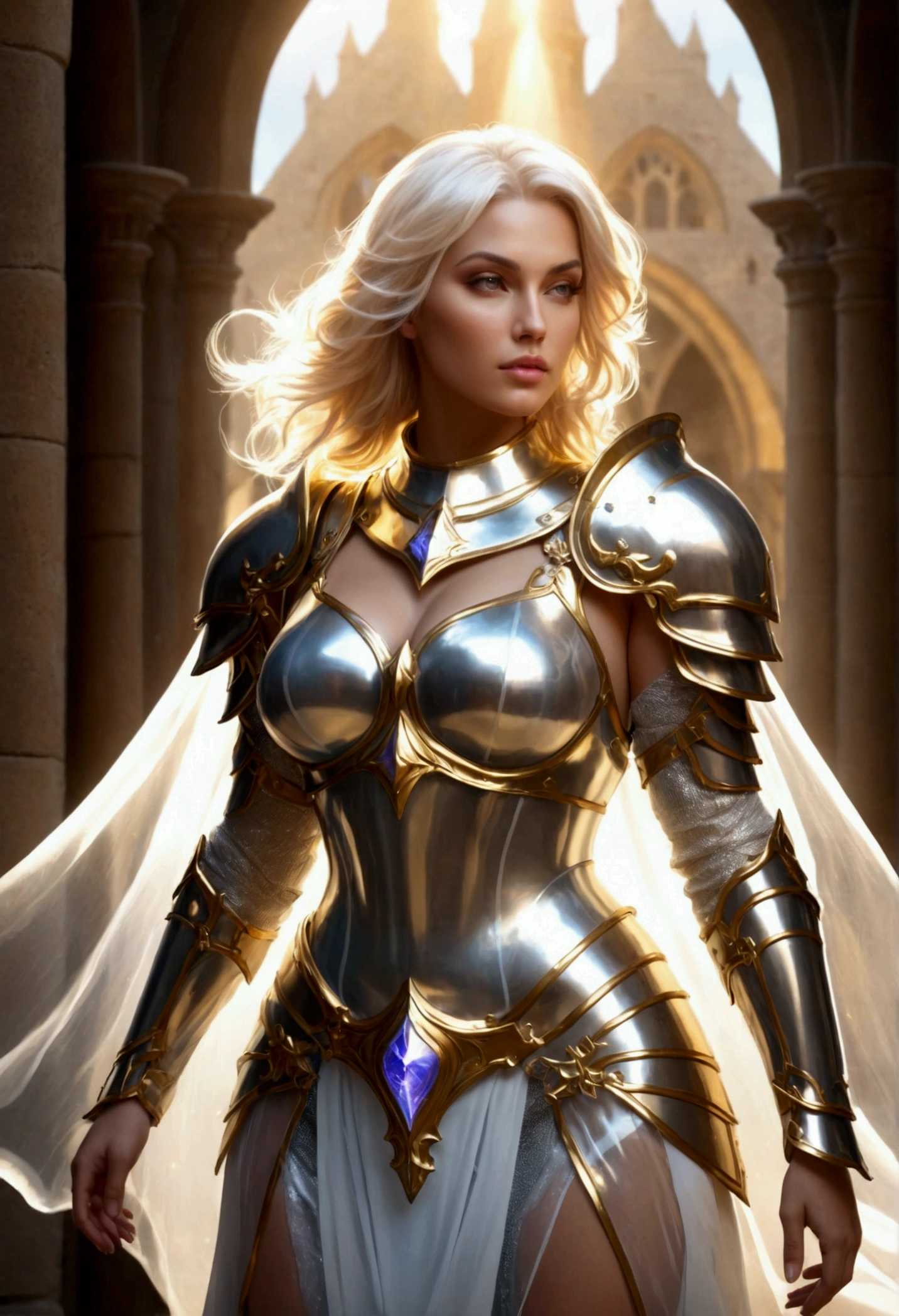 female Paladin in transparent armor