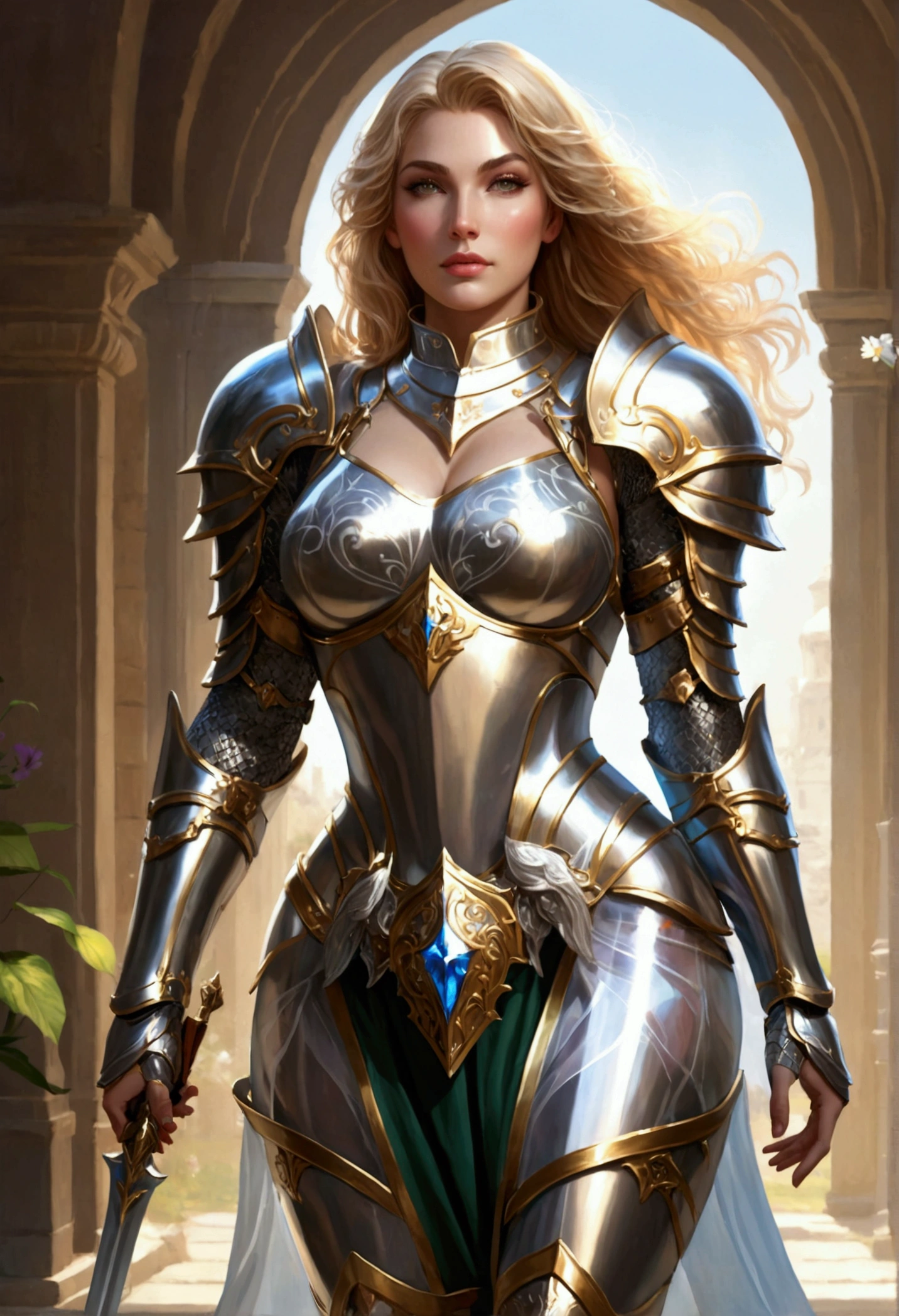 female Paladin in transparent armor