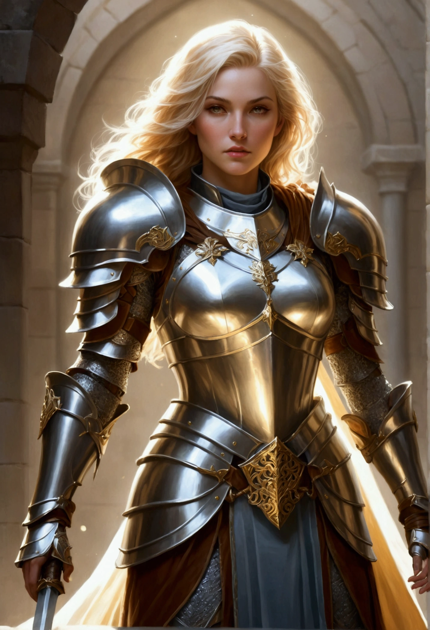 female Paladin in transparent armor