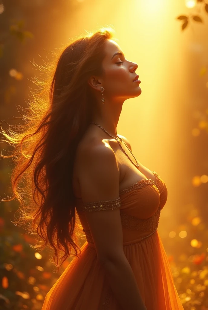 A naked Russian girl in the river, half body visible to the chest, ((she's tossing back her wet hair in river)), creating beautiful water splash from her hair, very wet.
The individual is adorned with a voluminous, flowing mane of light brown hair, side view, This mane seems to be an extension of the person's hair, swirling around them in a fluid motion, golden hour, backlight sunshine, dramatic lighting, swamps background, high contrast, head up, closed eyes, wet body, wet hair, (side view), loud orgasm scream girl, squeeze her own breasts, both hands are covering her nipples