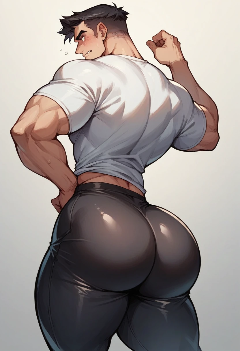 Muscular old men with a super hairy butt looking back with a naughty face (colored image)