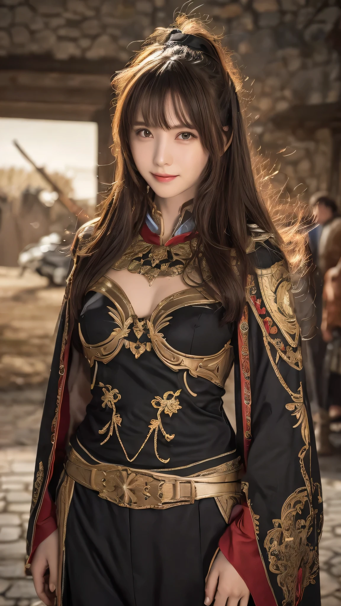 (dark shot:1.1)The whole body of a mature holy knight,Big sexy holy knight chest armor(absurderes、hight resolution、The ultra-detailliert)、One woman's whole body、Red and white female Holy Knight armor,Mature holy knight with big breasts、Extravagant black and gold trousers、Red hair short bob、Skinny and big、blue eyess、Muscular and macho、finely eye and detailed face、intricate detailes、BREAK mosaic art、small pieces、colorful tesserae、Complex pattern、Tiled design、durable surfaces、Old fashioned technique BREAK macro photography、extreme close - up、intricate detailes、Enlarged texture、stunning clarity、Hidden beauty、Interruption of immersive perspective、artisanal creations、Handmade Products、unique designs、intricate detailes、Creative expression、skilled craftsmanship、魅惑的、enticing、English Garden、A smile、