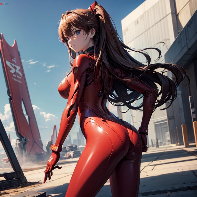 anime girl in red outfit posing in the middle of a city street, full body zenkai! asuka suit, thicc, tracer in a skintight dress, fullbodysuit, wearing tight suit, in spandex suit, ( ( spiderwoman ) ), character is in her natural pose, red suit, tight attire, red body suit, rin tohsaka sports bra (do not focus on ass)