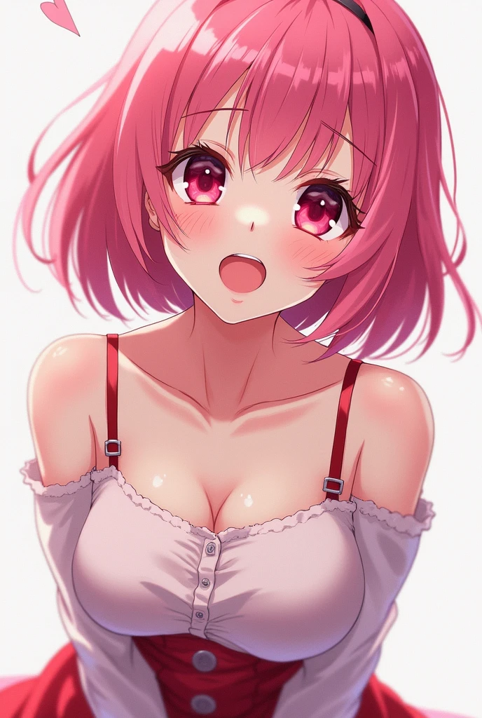 masutepiece, Best Quality,   1girl in,Komeiji Satori,Ahoge, Pink hair,Pink eyes(Eyes of Hearts),Short hair,shairband,  3rd eye, Bedroom background,fullnude、It is dripping with the mouth open and the tongue sticking out、Courtship attitude、Embarrassed face、Only the upper body is visible、Beautiful breasts