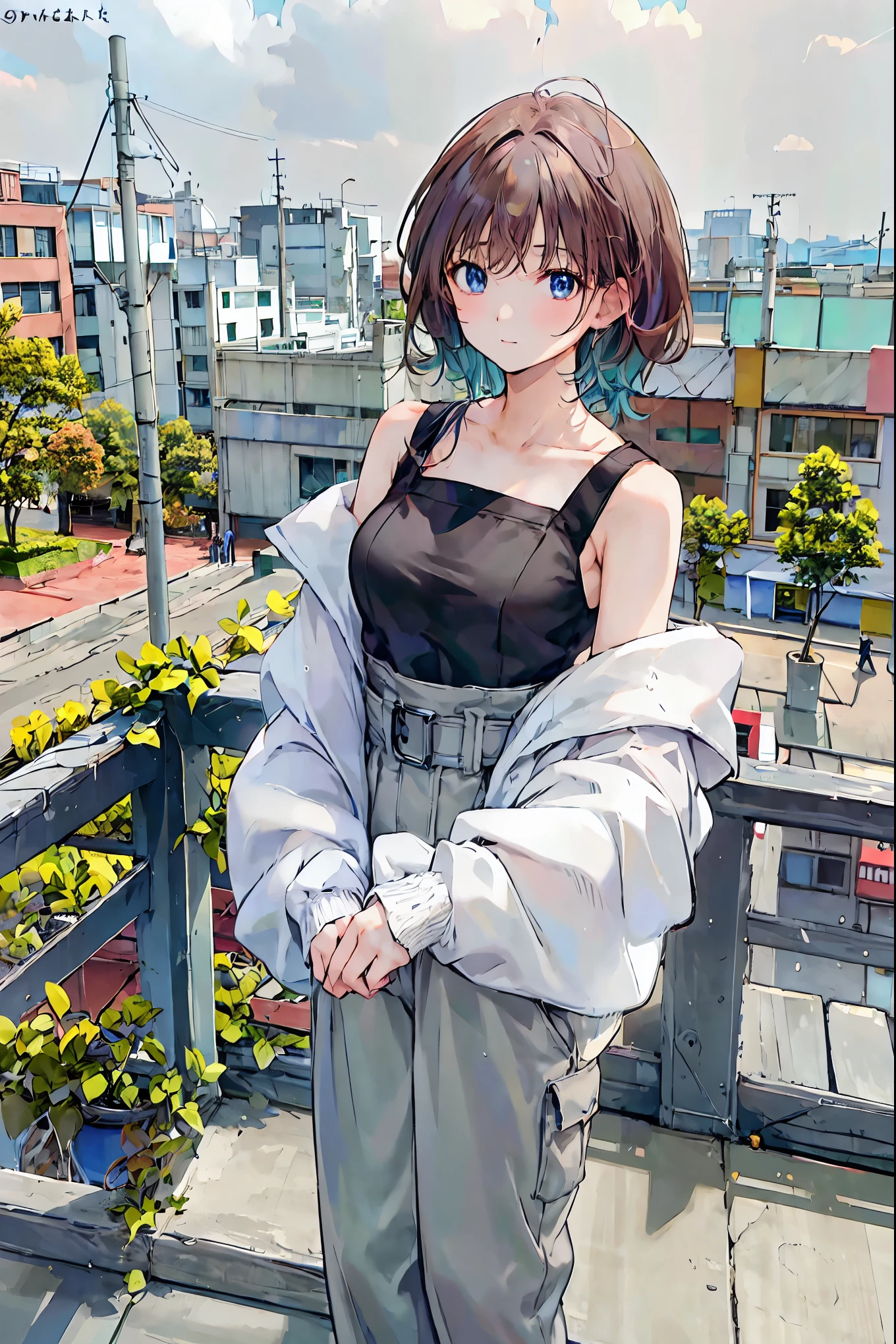 masterpiece, best quality, (1girl), solo, simple background, outdoor, colorful, cowboy_shot, perfect face, perfect hands, casual, <lora:hayaseYuukaBlueArchive_v10:0.6>