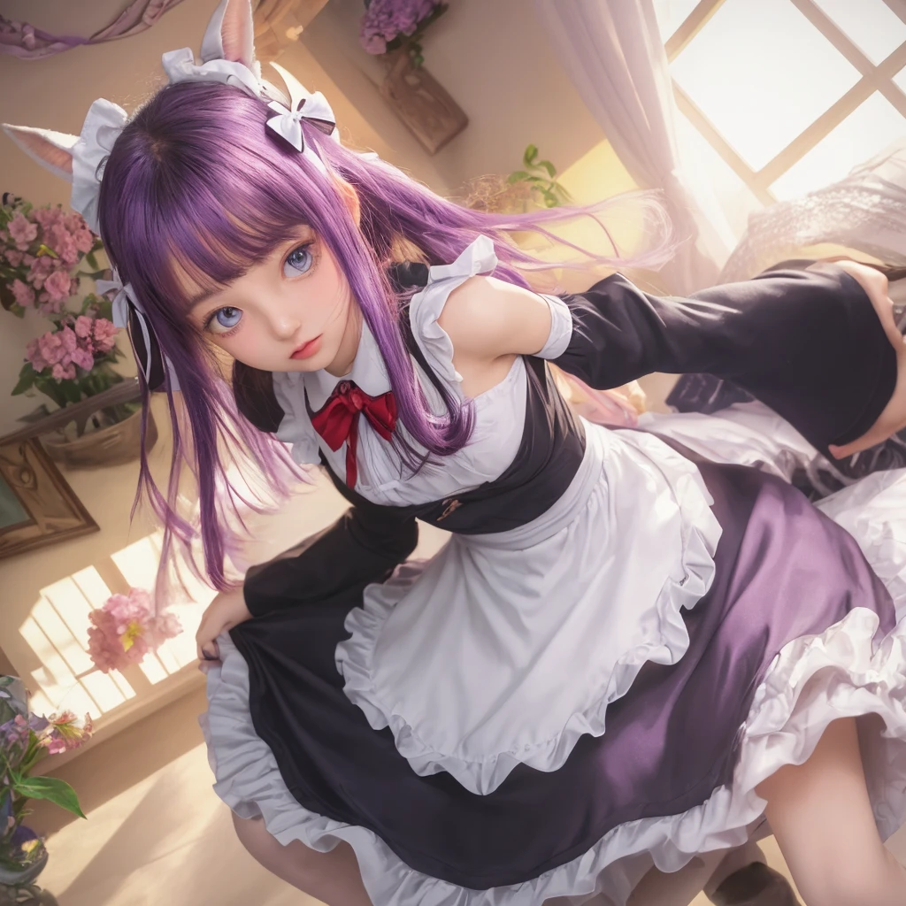 high-level image quality、masterpiece、8K、detaileds、1 persons、独奏、20-year-old woman、One person on the screen、Uma Musume(RiceShower)、a baby face、teens girl、jet-black hair、Lustrous black hair like a crow's wings、Parting the middle bangs、Hide the right eye with hair、Right eye is blind、Bangs that obscure the right eye、Bangs are 7/3.、Small purple rose hair fastened to the right head、Right side only、Hair up to the shoulders、Hair bouncing on the shoulders、cuticle、Nice、Like a sister、Full body like、Dark purple eyes、Frightened gaze、tthin eyebrows、drooing eyes、Friendly look、Sharp eyes、Cheerful smile、huge smile、Fluffy smile、Medium soft breasted、Clothing that emphasizes the chest、Gothic Lolita Fashion、Skirts with a lot of frills、Black panties are visible、Mature girl、Pichi Pichi clothes、Clothes with ribbons、 no-bra、Panchira、Sheer 、 to stand、Pink 、nursing、Pubic hair soothing、full of sweat、perspiring、、Raise your hands up、Grab your head with both hands、Cross your legs、Cross your legs、sit a chair、A high chair that sits shallowly on a chair、、The gaze is watching the viewing、closes mouth、Do not show your teeth、High laughter、Smile generously、Lying on the floor、outside of house、racecourse、Lit up、Night、excited、Ecstatic look、Imarathion