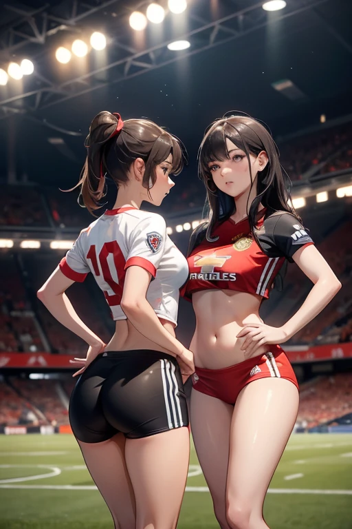 2girls、Athletics Costume、playground、Girls kiss each other、embarrassed from、full of sweat、