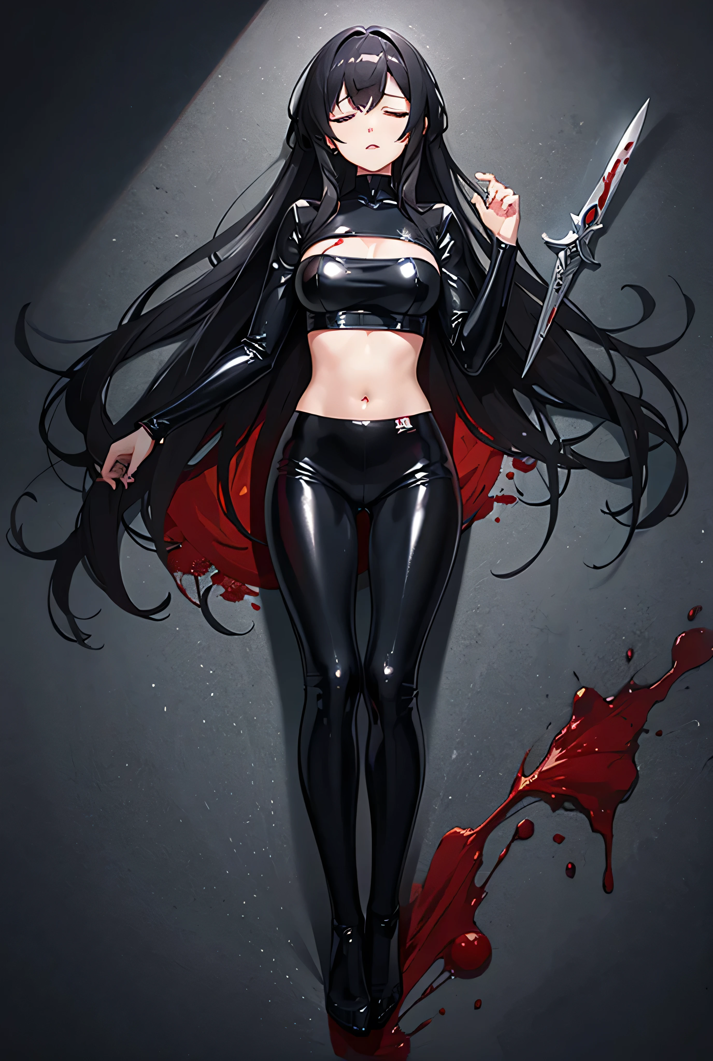 Girl long black hair with bang gothic blood gore blood organs blood horror maimed blood organs dead body horror terror