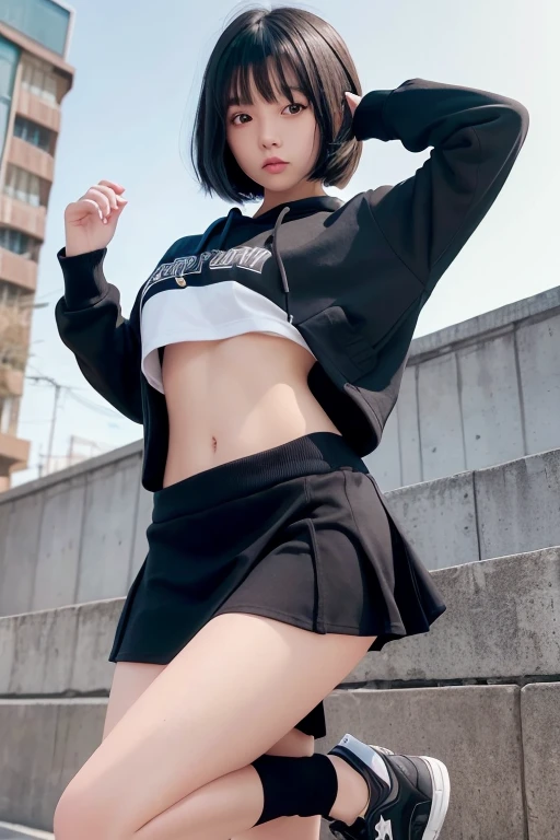 (photorealistic:1.6),(High resolution:1.6),(solo, one girl:1.5),(cute girl),(Japanese:1.3),(Preteen Girl:1.3),(light brown hair:1.3),(pigtails hairstyle:1.1),(sweet smelling girl),chuuChloe,(Bangs Bangs:1.3),(Shy smile:1.5),(glimpse panties:1.3),(Lifted Skirt:1.4),(showing panties:1.4),(choker:1.2),(studded leather wristband:1.1),(Mini Thong:1.3),(punk style clothes),(graffiti on wall:1.3),(Plaid skirt),(hoodie:1.3),(Front lighting),(Brightened up photo),(Color tights),